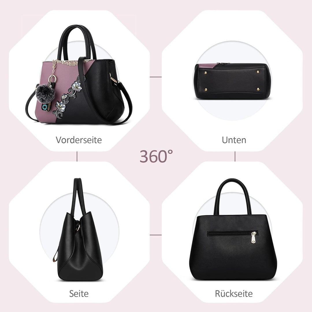 DORRISO Damen Handtasche Mode Stickdesign Schultertasche Grosse Kapazität Umhängetasche Casual Reise