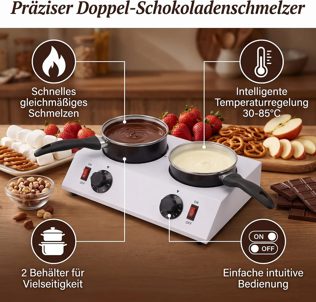 Ejoyous Schokolade Schmelzen Elektrisch, 2 Tanks Schokoladenschmelzer Aluminium Schokoladen Schmelzg