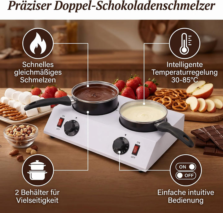 Ejoyous Schokolade Schmelzen Elektrisch, 2 Tanks Schokoladenschmelzer Aluminium Schokoladen Schmelzg