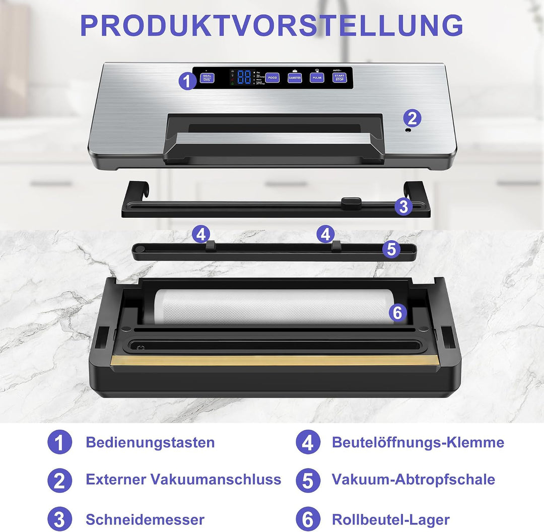 9 in 1 Vakuumierer Vakumierergerät für Lebensmittel Folienschweissgerät | 95kPa Vakuumiergerät Profi