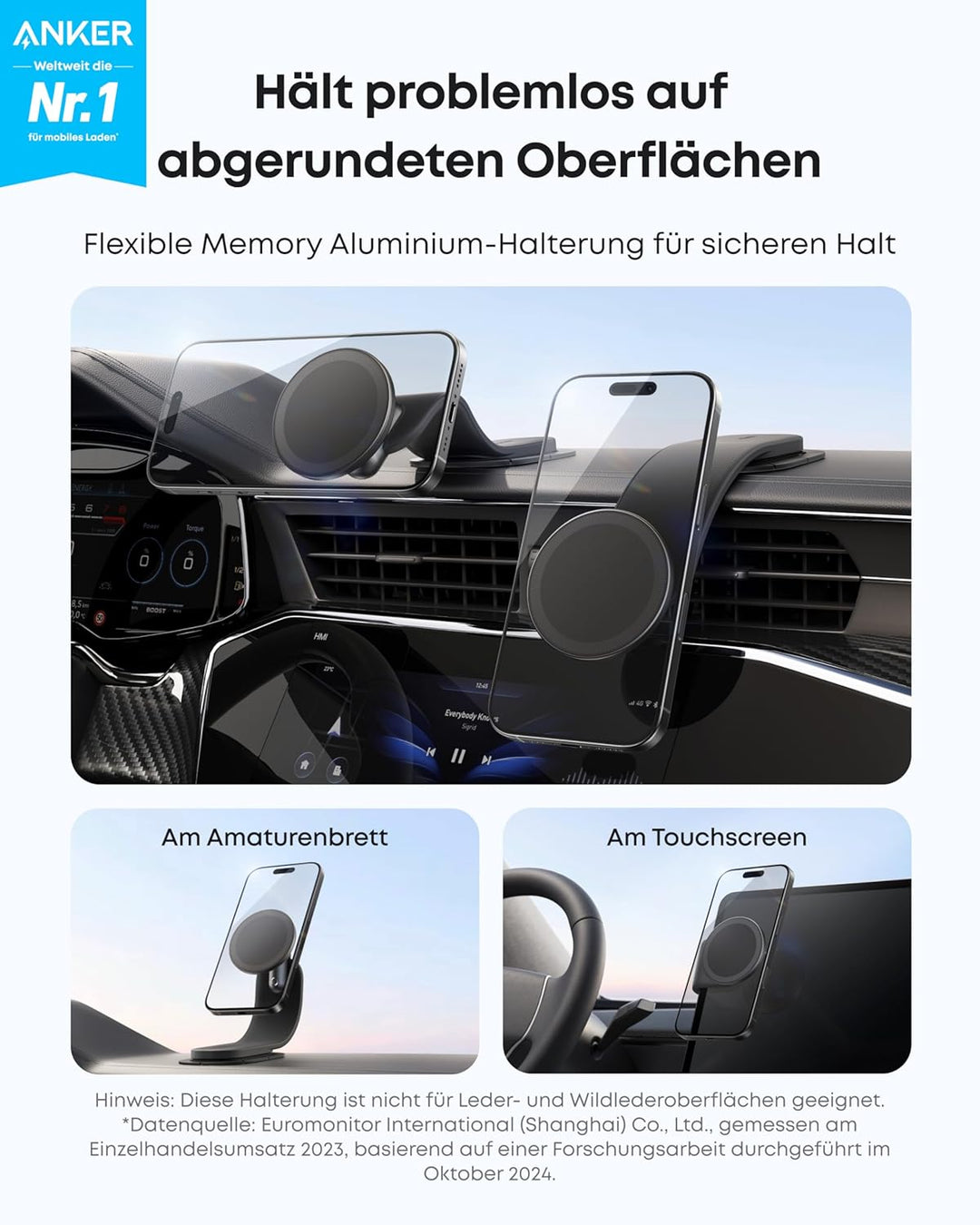 Anker Nano abnehmbare Autohalterung, 360° einstellbare Auto-Handyhalterung mit Alu-Halterung und Mag