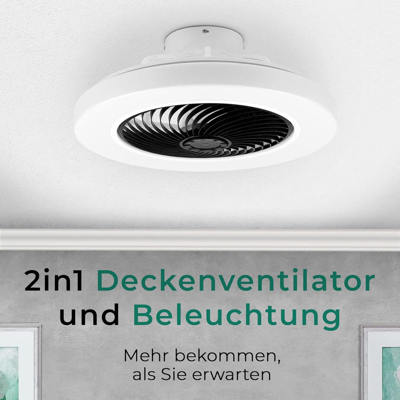 Noaton Deckenventilator mit Beleuchtung 12050B Triton, Schwarz, LED Dimmbar, 3 Farbtemperaturen, Fer