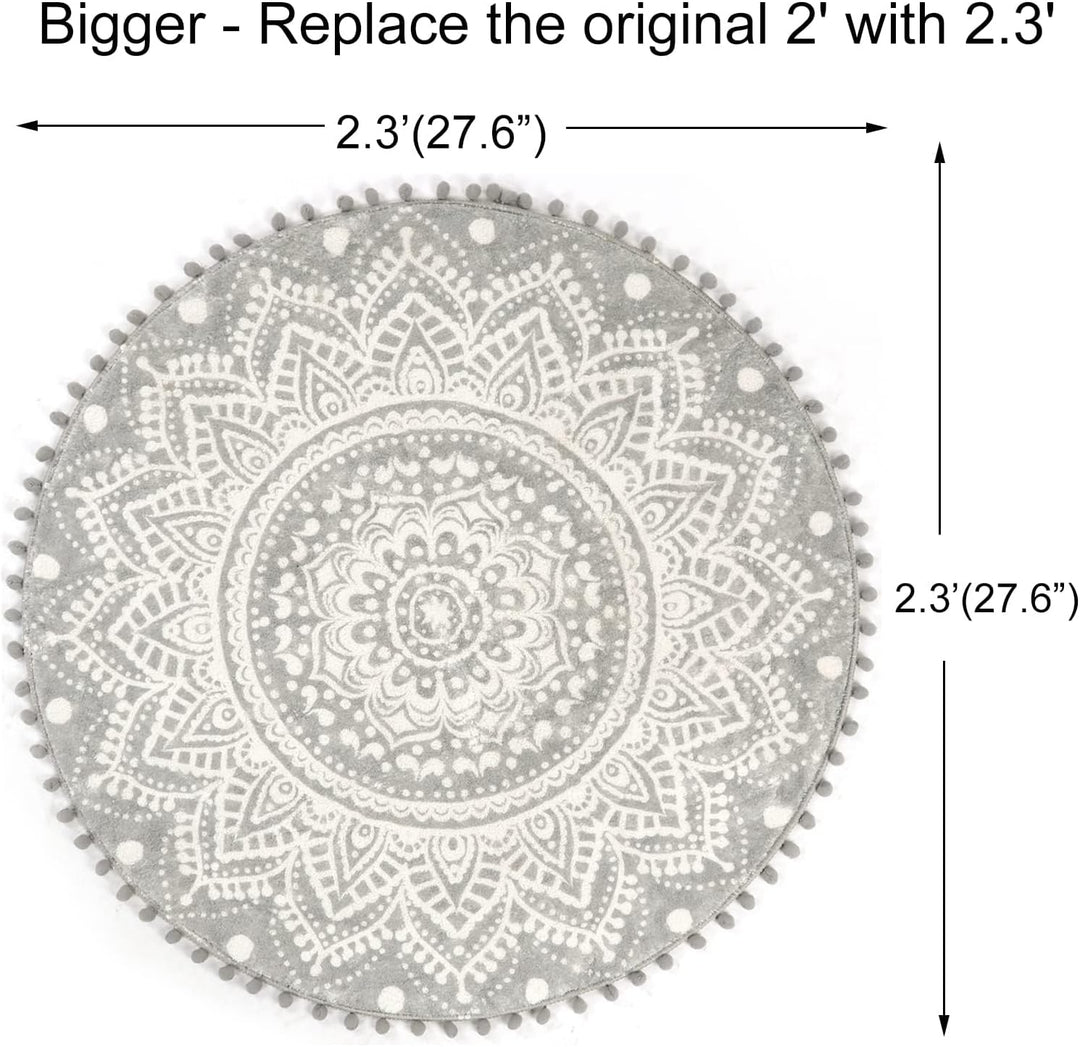 Uphome Runder Boho-Badteppich, 6,9 cm Durchmesser mit Pompom-Ball, Fransen, Vintage-Stil, Mandala, S