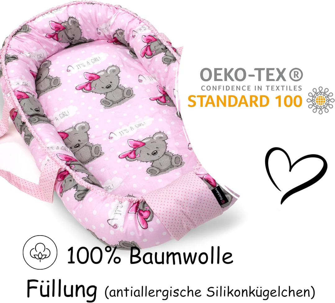 PinkZebra Tragetasche,2 in 1 Tragetasche, Tragenest Kokon aus Baumwolle, It's a Girl, It's A Girl