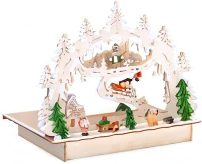 BRUBAKER 3D LED Lichterbogen Schwibbogen - Winterlandschaft mit Kirche - LED Beleuchtung - Holz natu