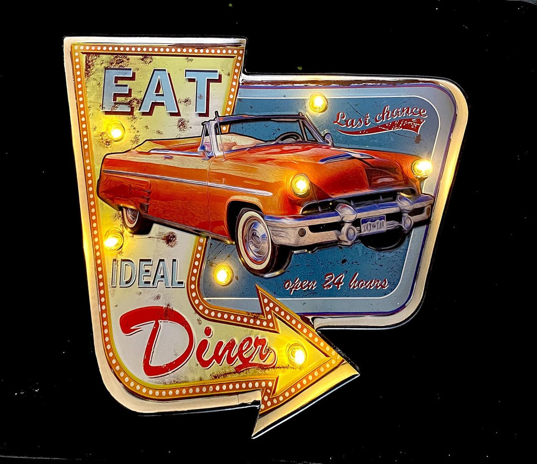 Retro-Schild, beleuchtet, Café, Vintage Metallschild, Handwerk, Zubehör für Zuhause (Diner), Diner