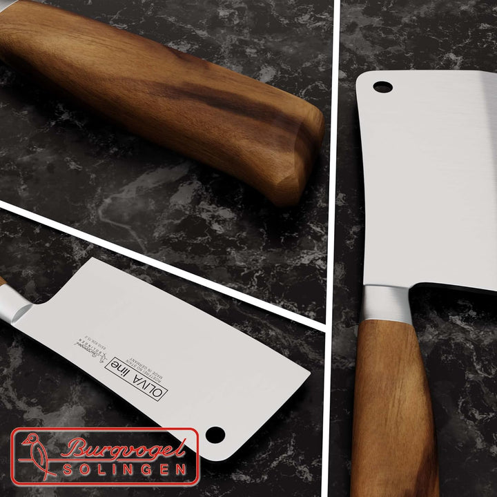 Burgvogel Solingen Küchenbeil 15 cm geschmiedet Olivenholz, Oliva Line, rostfrei, deutsches Hackmess