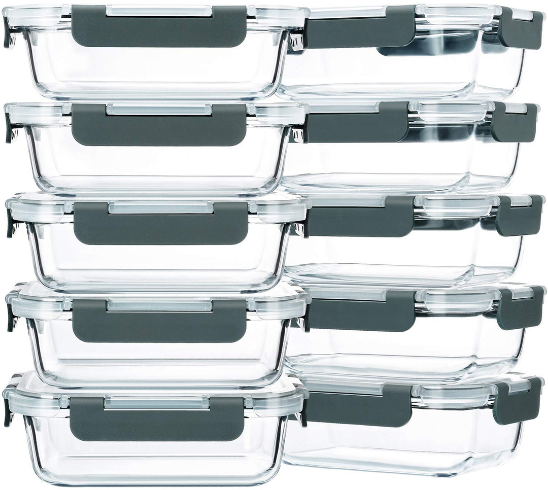 M MCIRCO Glas-Frischhaltedosen Set Glasbehälter für Mahlzeiten, 625 ml, 10 Stück Grau, Grau