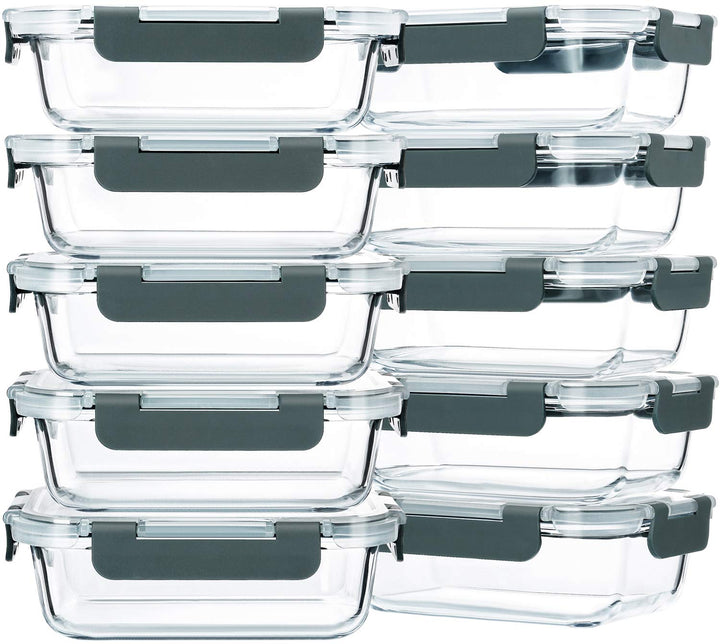 M MCIRCO Glas-Frischhaltedosen Set Glasbehälter für Mahlzeiten, 625 ml, 10 Stück Grau, Grau