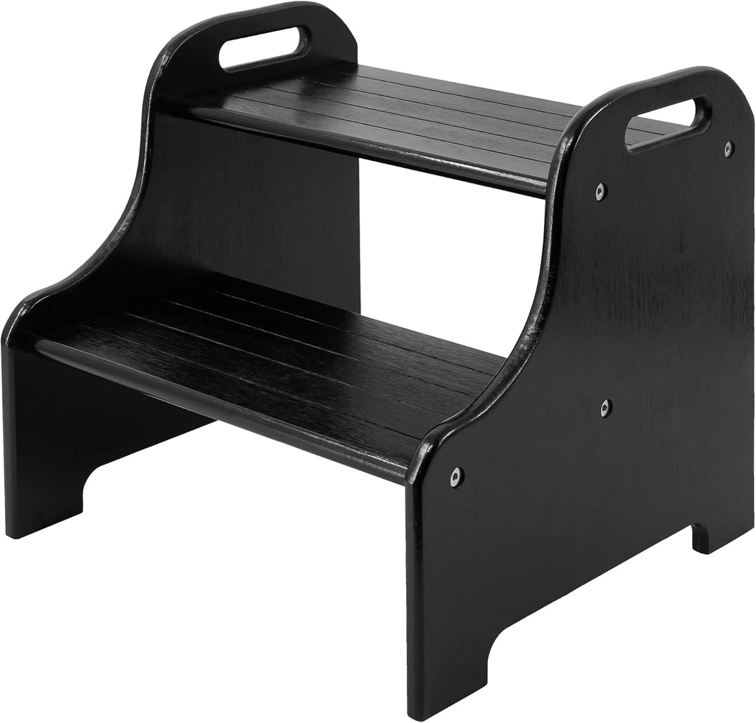 VaeFae 2-Tritthocker aus Bambus, mit rutschfesten Trittstufen und 2 Ausgeschnittenen Griffen, Schwar
