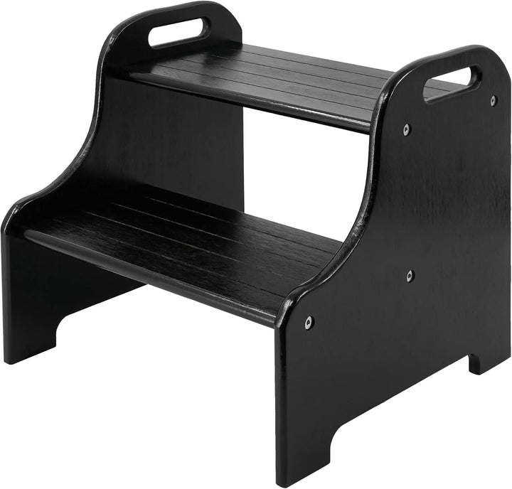 VaeFae 2-Tritthocker aus Bambus, mit rutschfesten Trittstufen und 2 Ausgeschnittenen Griffen, Schwar