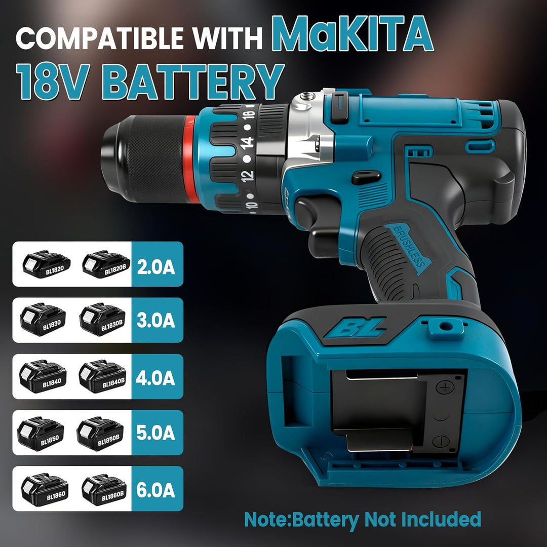 80 Nm bürstenloser Akku-Schlagbohrer, kompatibel mit Makita 18-V-Akku, 1/2-Zoll-Hammerbohrer, 2100 U