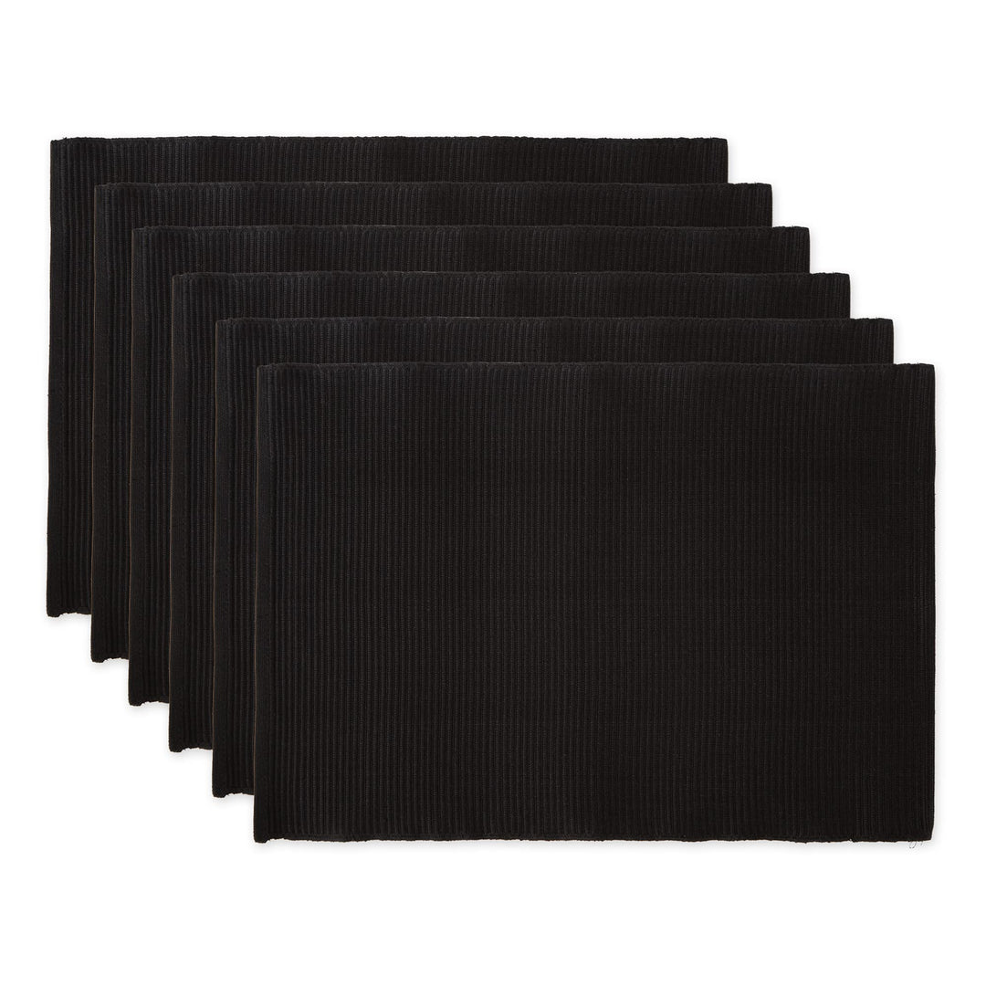 DII Basic Everyday Tischset aus 100% Baumwolle, gerippt, 33 x 48 cm, Schwarz, 6 Stück, Schwarz