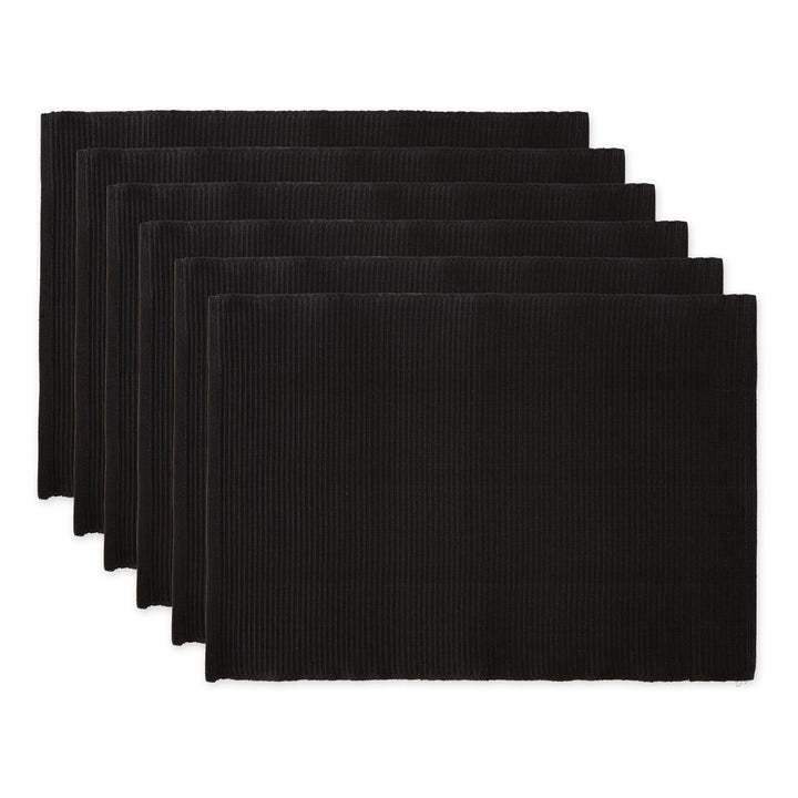 DII Basic Everyday Tischset aus 100% Baumwolle, gerippt, 33 x 48 cm, Schwarz, 6 Stück, Schwarz