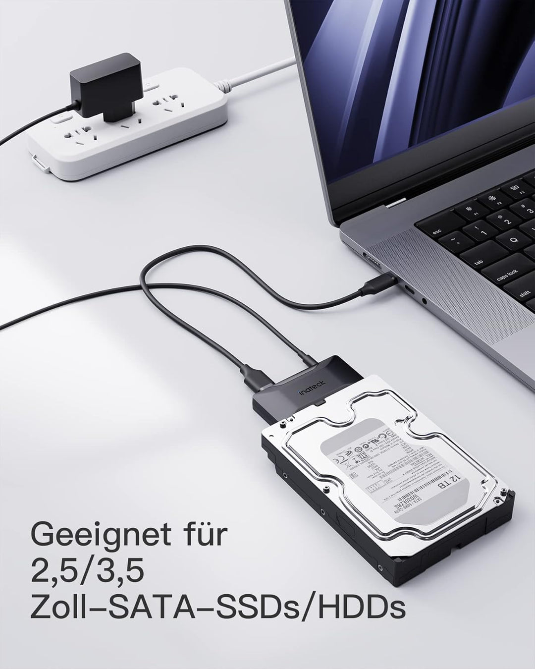 Inateck SATA USB Adapter, USB 3.2 Gen 2 Festplattenadapter für 2.5/3.5 Zoll SSD/HDD, 12V/2A Netzteil