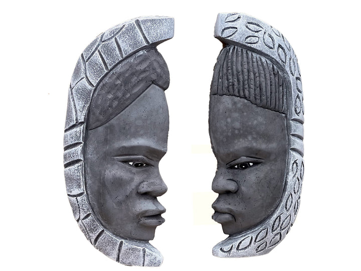 stoneandstyle 2er Set afrikanische Wandreliefs Loango Kongo Steinguss frostfest wetterfest