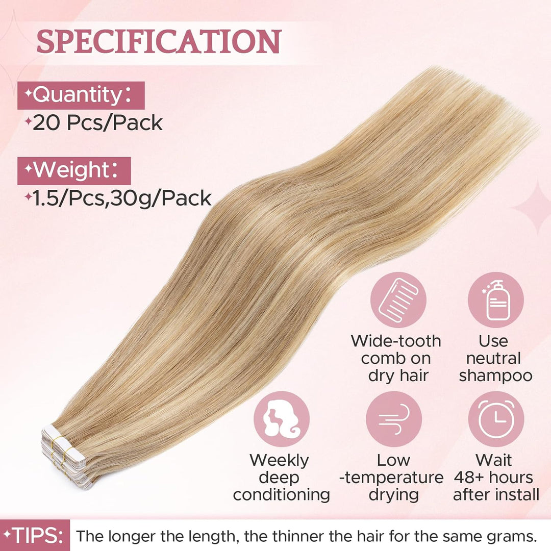 SEGO Tapes Echthaar Extension Echthaar 20 Tressen Adhesive Klebeband Haarverlängerung Haar 1g/Stück