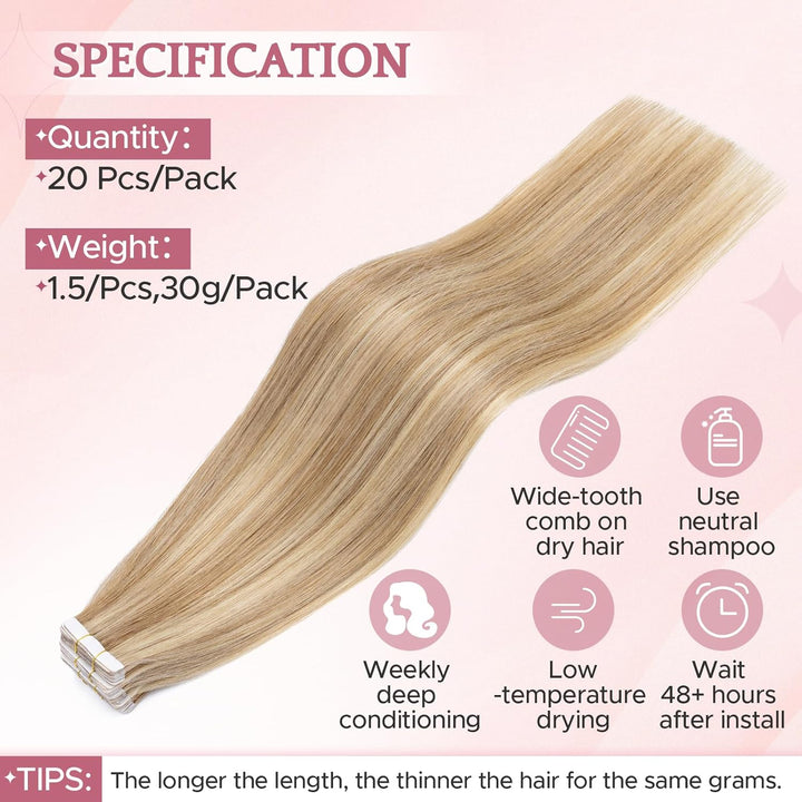 SEGO Tapes Echthaar Extension Echthaar 20 Tressen Adhesive Klebeband Haarverlängerung Haar 1g/Stück