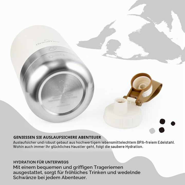 GrandTies Isolierte tragbare Hundewasserflasche mit 2 abnehmbaren Hundenapfspender, auslaufsicherer
