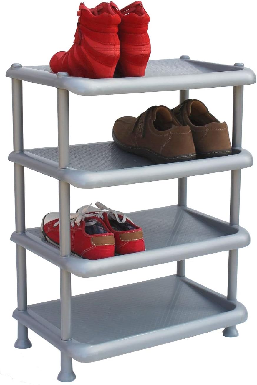 DanDiBo Schuhregal Kunststoff 93873 Stapelbar Schuhablage Offen Schuhständer mit 4 Ebenen Grau Schuh