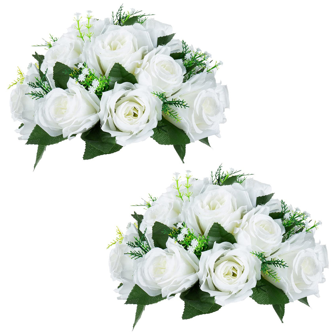 2 künstliche Blumen-Kugel-Arrangement-Blumenstrauss, 15 Köpfe, Kunststoff-Rosen mit Sockel, geeignet