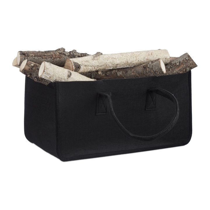 Relaxdays 2X Kaminholztasche, faltbar, flexibel, Griff, 27 Liter, Filz, Aufbewahrungskorb, HxBxT: 25