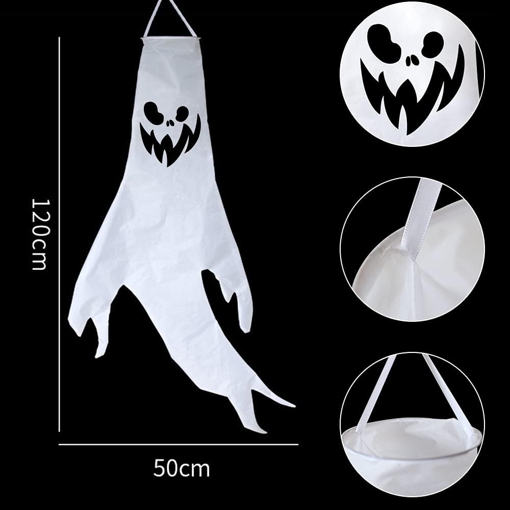 3 Stück Halloween Deko Geist mit Bunt LED Lichtern, 120x50cm Halloween Deko Outdoor Innen Ghost Wind