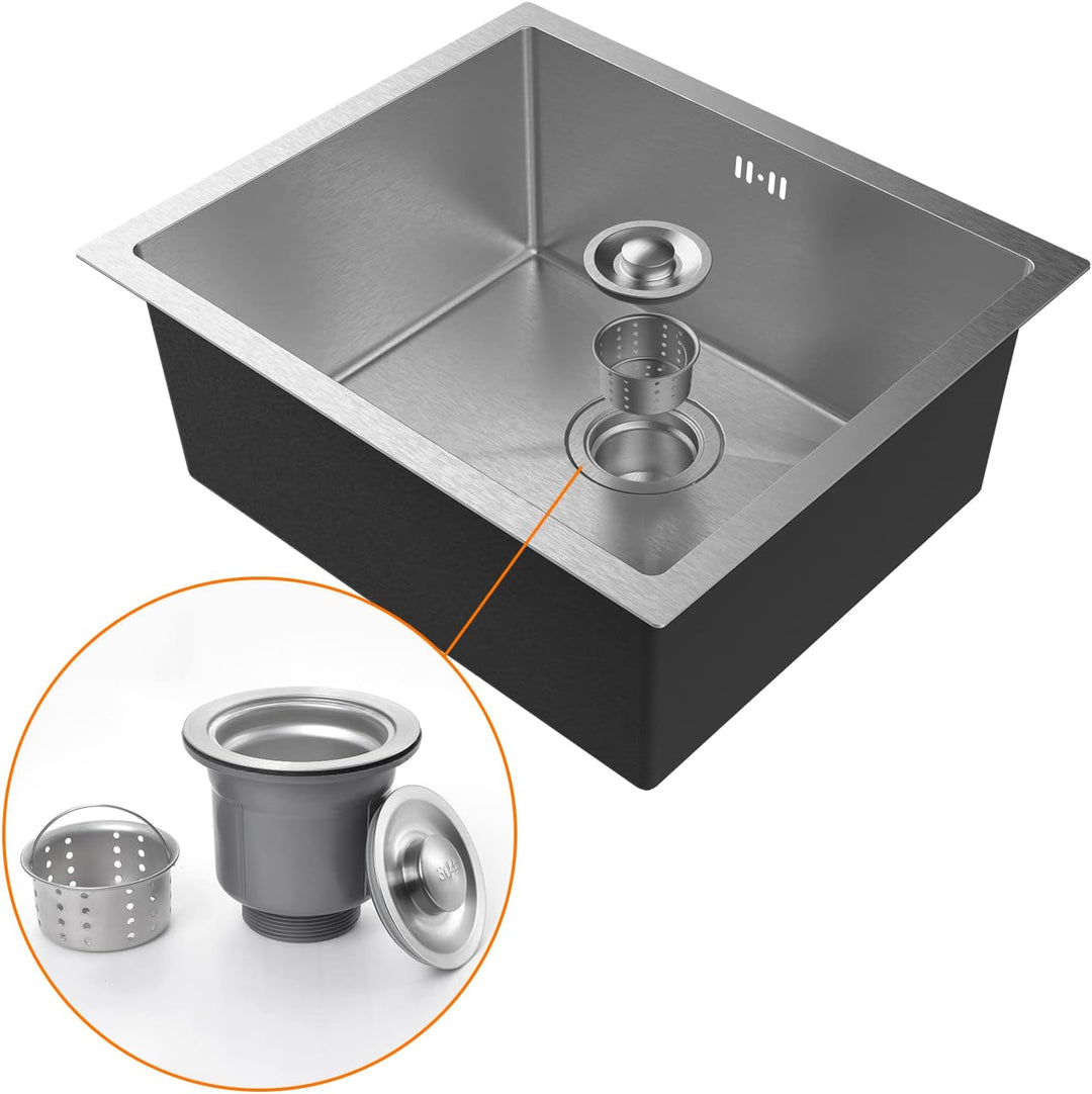 Ibergrif M84040 Küchenspüle 40 x 40 cm, Unterbauspüle mit Ablauffilter, Edelstahl Silber, Silber
