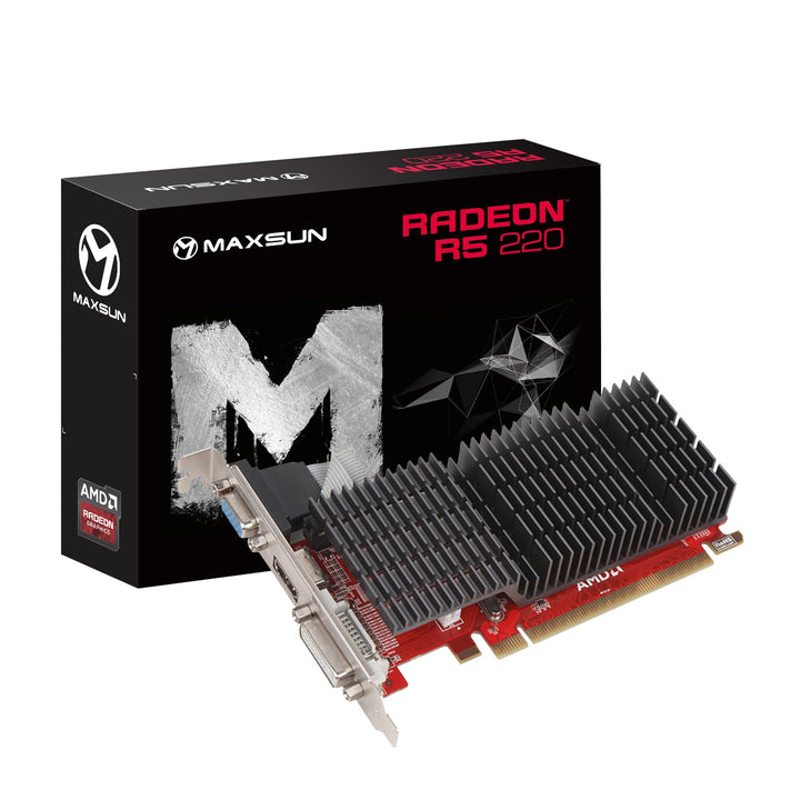 MAXSUN AMD Radeon R5 220 2GB Silent Grafikkarte (Passiv 0dB Kühlung, Low Profile DVI, VGA, HDMI 64 B