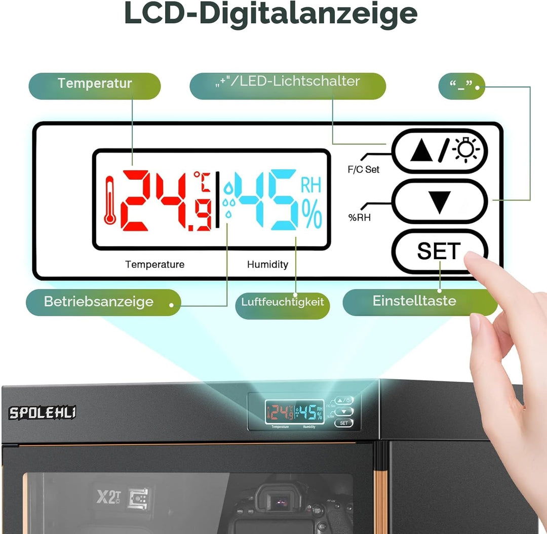 Spolehli Kamera Trockenschrank Digitaler Luftentfeuchter 70L Elektronische Trockenbox und energiespa