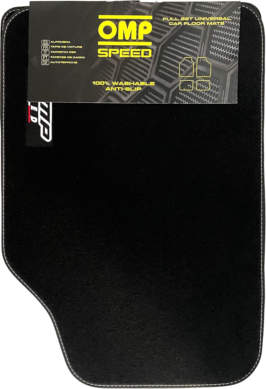 OMPLICENCI Omp Speed Black Car Matten Set 4 Teile -Carpet Universal Car Matten Nicht -Schlupf Mit