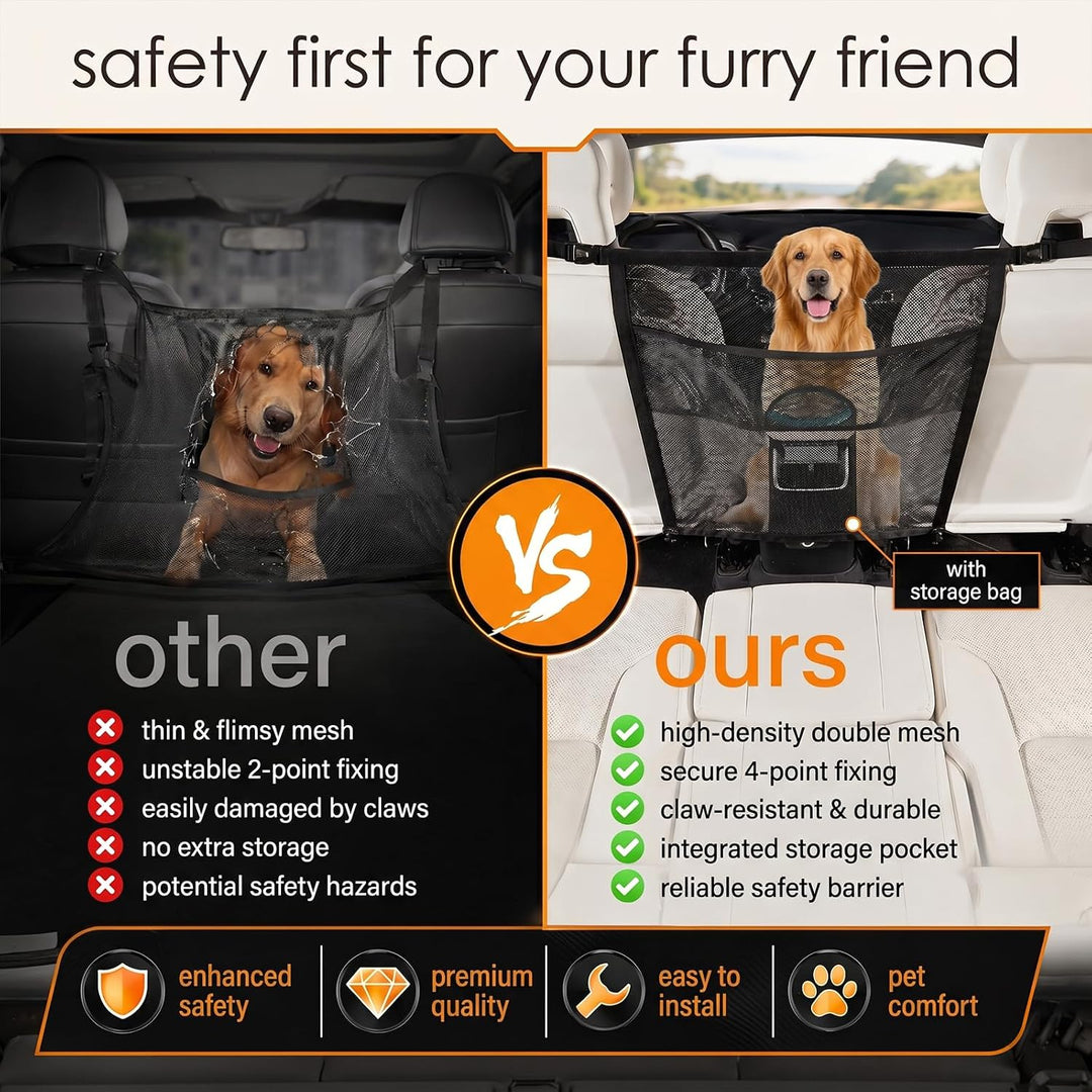 Hundetrennnetz Auto, Sicherheitsbarriere mit Aufbewahrungstasche | Robustes Nylongewebe, universell