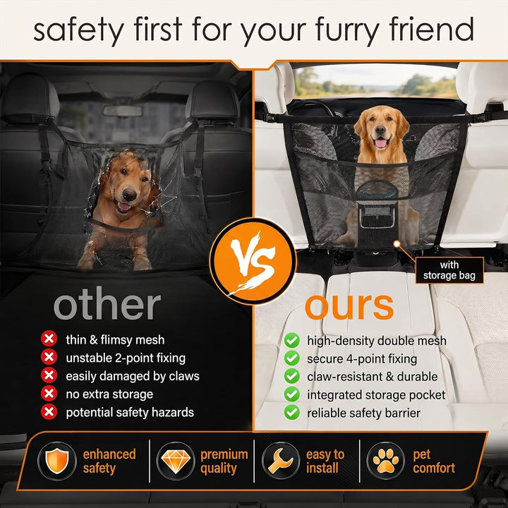 Hundetrennnetz Auto, Sicherheitsbarriere mit Aufbewahrungstasche | Robustes Nylongewebe, universell
