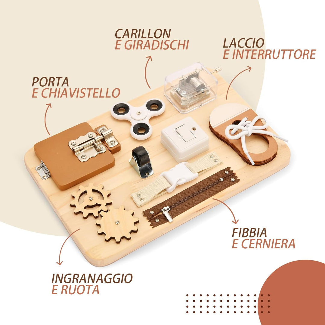 Potatomato Montessori Busy Board für Kinder - Sensorik & Feinmotorikspielzeug aus Holz - Montessori