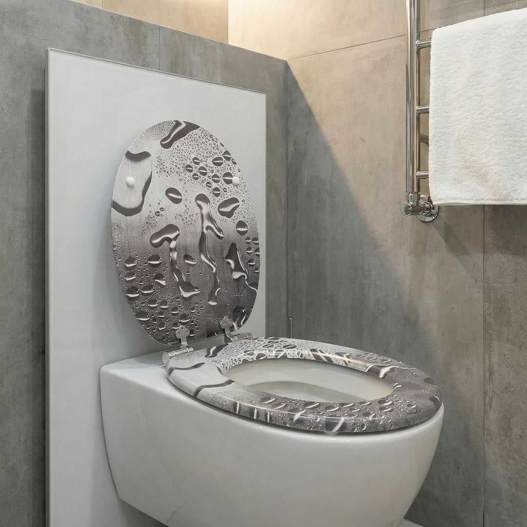 SINOBATH WC-Sitz Toilettensitz mit Absenkautomatik, MDF Holzkern, Softclose Scharnier,Waterdrops H03