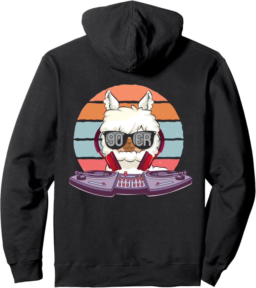 Backprint 90er Jahre Retro Lama DJ 90s Alpaka Pullover Hoodie