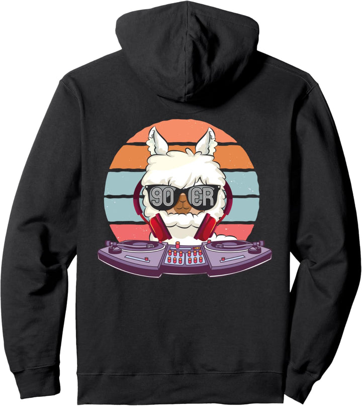 Backprint 90er Jahre Retro Lama DJ 90s Alpaka Pullover Hoodie