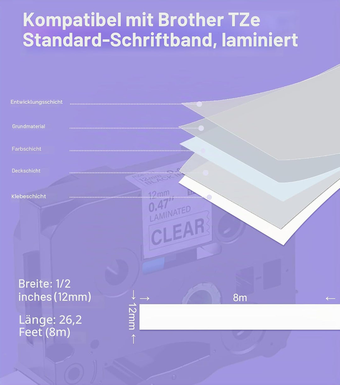 6× kompatibel Brother TZe Schriftbänder 12mm TZe-131/231/431/531/631/731