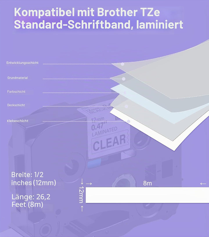 6× kompatibel Brother TZe Schriftbänder 12mm TZe-131/231/431/531/631/731