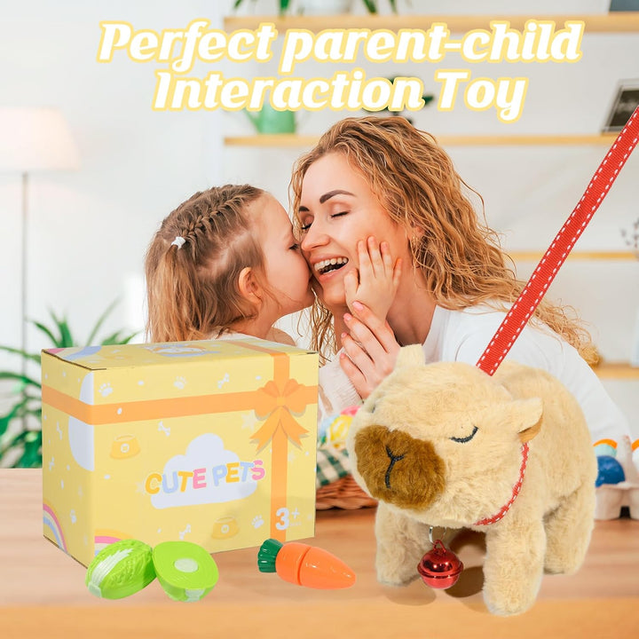 Interaktiver Plüsch-Springer-Capybara mit Klang Wandernde Capybara-Spielzeug mit Leine und niedliche