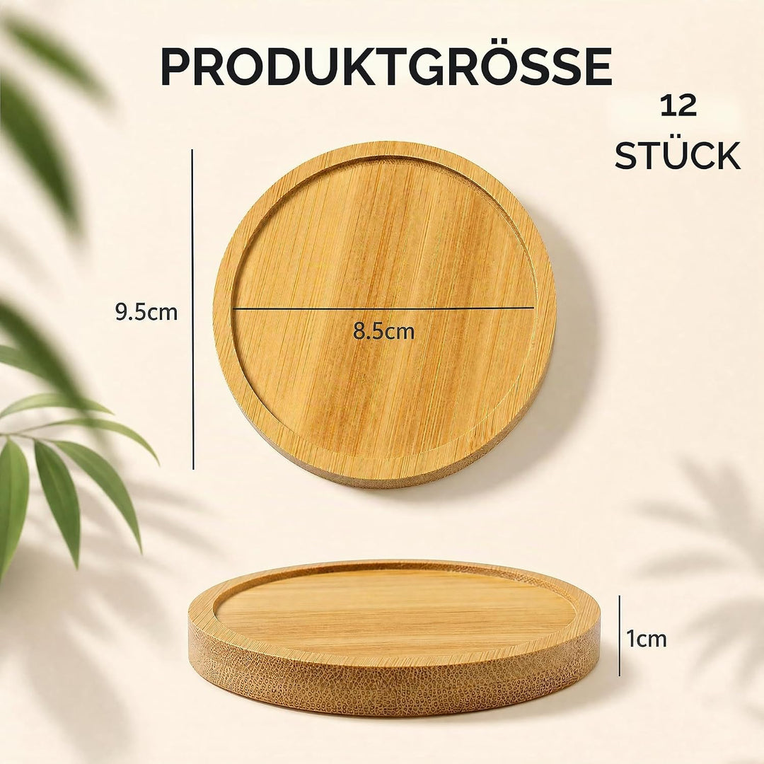 12 Stück Untersetzer Holz, Round Holzuntersetzer Kerzenuntersetzer für Getränke Teetassen Gläser Ker