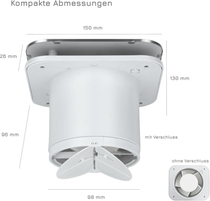 Turbionaire TREND 100 SA Absaugung, Belüftung für Bad, Küche, Wand/Decke, Aluminium Frontplatte matt
