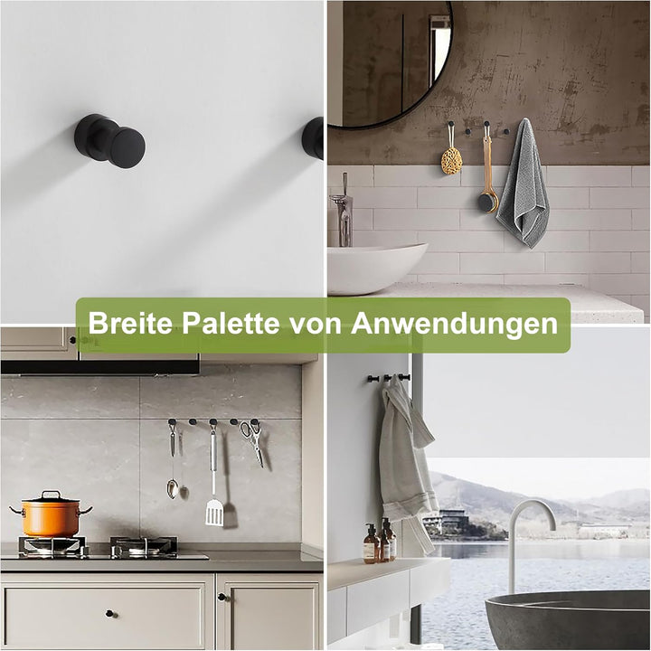 BVL Matte Schwarz Handtuchhaken, 5 Stück Rostfreies Metall Wandhaken, Self Adhesive or Wall Mountabl