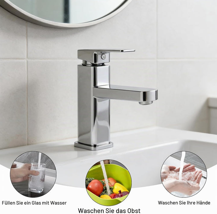 Wasserhahn Bad Waschtischarmatur Armatur Silber Waschtischmischer Warm und Kaltwasserhahn Einhebelmi