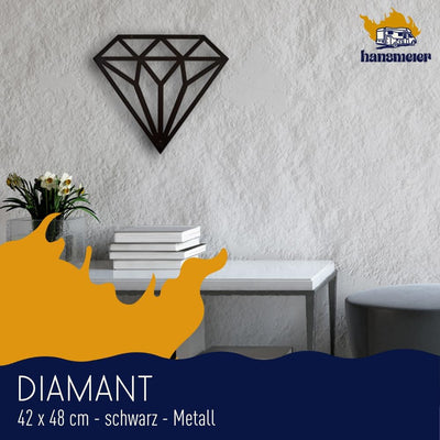 Hansmeier Wanddeko aus Metall | 42 x 48 cm | Metalldeko | Deko Industrial | Motiv Diamant, Diamant
