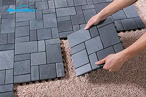 BodenMax 8-er Set Klickfliesen Terrasse Balkon Boden Gehwegplatten Naturstein SCHIEFER | Klassik Mos