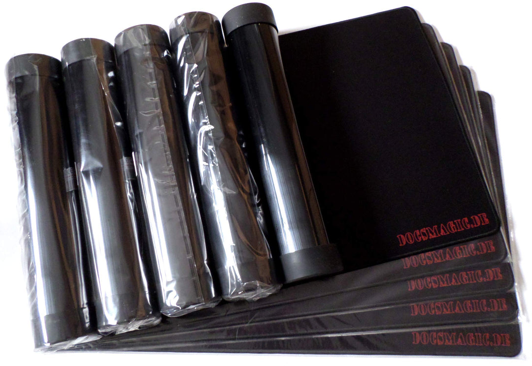 docsmagic.de 5 x Premium Playmat + Tube Big Transparent Black - 60 x 34 cm - Spielmatte + Transportr