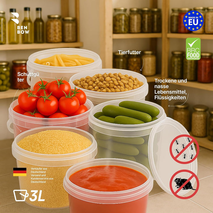 BenBow Eimer mit Deckel 3l transparent 100x 3 Liter - lebensmittelecht, stabil, luftdicht - Plastike