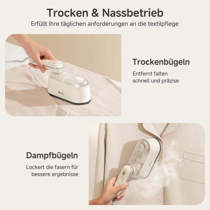 SIMPLUS Dampfglätter 1000W, Reise-Dampfbügeleisen mit 180° drehbarem Griff, 30s schnelles Aufheizen,