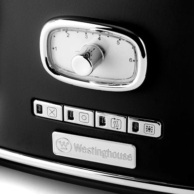 Westinghouse Retro Toaster 4 Scheiben, Abnehmbarer Brötchenaufsatz, 6 Bräunungsstufen, Brotzentrieru